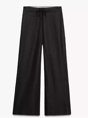 Zara Linen Blend Flowy Wide Leg Pants High Rise